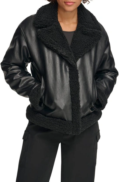 Levi's® High Pile Fleece Asymmetrical Faux Leather Jacket In Black