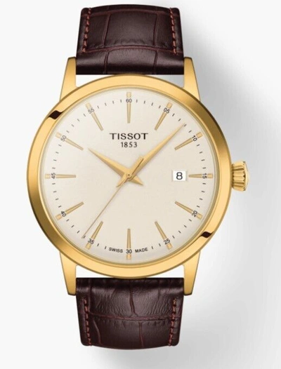 Pre-owned Tissot Classic Dream Brown Leather Strap Ivory Dial Men's Watch T1294103626100