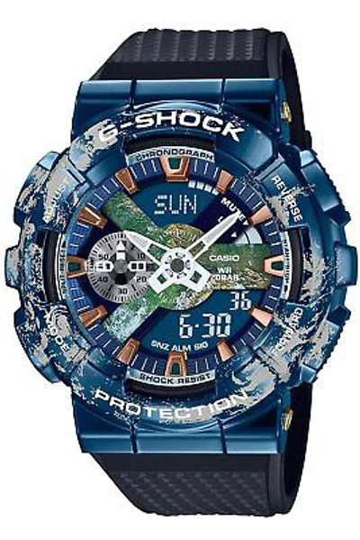 Pre-owned Casio G-shock Gm-110earth-1ajr Planet Earth Inspired Men's Watch Resin Band