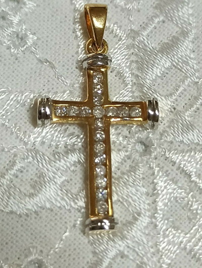Pre-owned Designer Hmade Diamond Cross Pendant 18k Gold Solid Christian Baptism Bridal Gift Cross