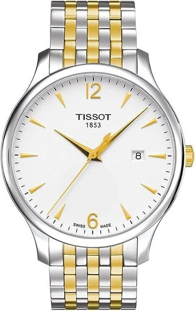 Pre-owned Tissot Mens Tradition Stainless Steel Dress Watch Two Tone Gold T06361022037