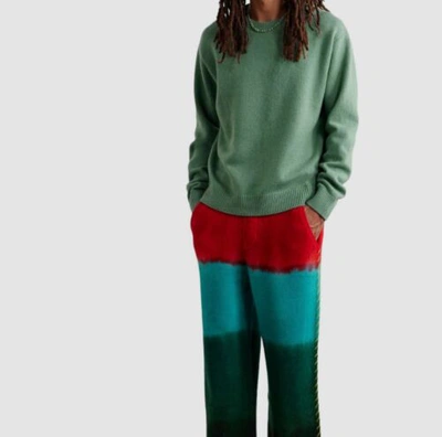 Pre-owned The Elder Statesman $995  Women's Green Cashmere Crewneck Sweater Size Xl