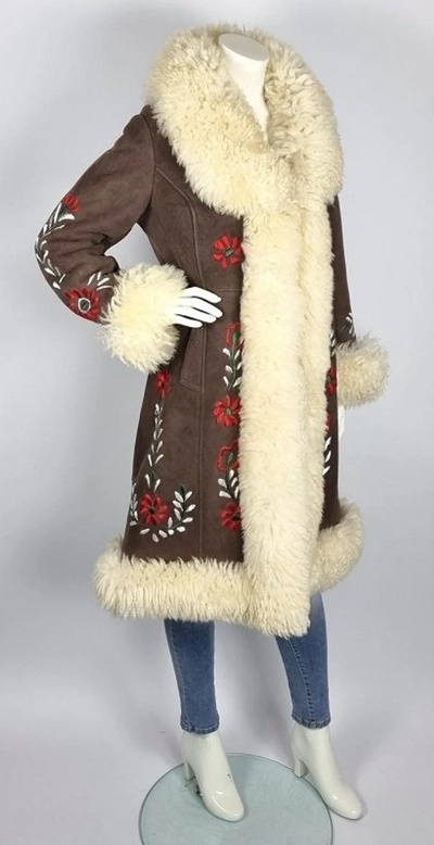 Pre-owned Vintage Long  1960s Afghan Penny Lane Coat With Natural Sheep Fur - Sheepskin In Brown