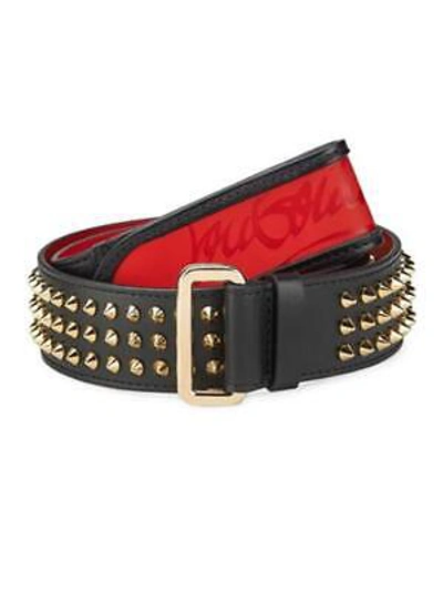 Pre-owned Christian Louboutin Loubi Logo Spike Studded Leather Belt Black Gold $670 In Black, Gold