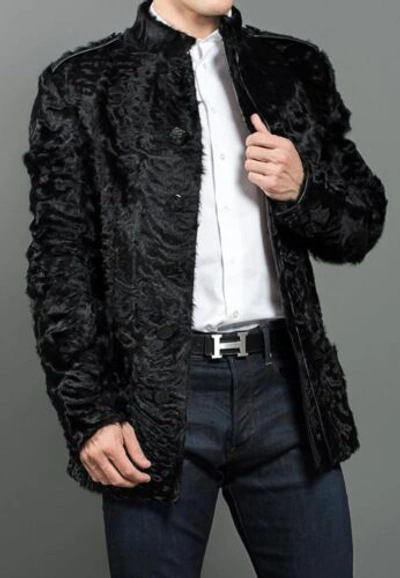 Pre-owned Handmade Brand Black Real Persian Lamb Fur Jacket Karakul Fur Vent Coat All Sizes