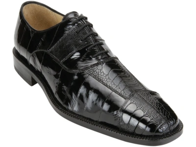 Pre-owned Belvedere Men  Mare Genuine Ostrich Eel Lace Up Black Shoes 2p7