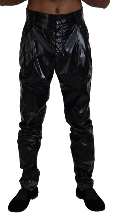 Pre-owned Dolce & Gabbana Pants Black Shining Nylon Skinny Men Trouser It48/w34/m 1050usd