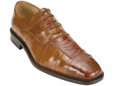 Pre-owned Belvedere Men  Shoes Mare Genuine Ostrich Eel Leather Lace Up Camel 2p7 Brown