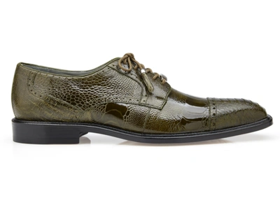 Pre-owned Belvedere Mens Shoes Batta Olive Genuine Ostrich Lace Up 14006 In Green