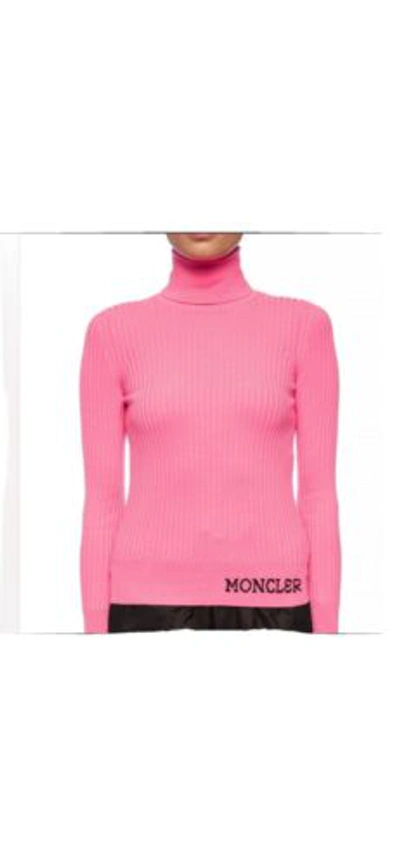 Pre-owned Moncler Ribbed Turtleneck Sweater With Logo Xs In Pink
