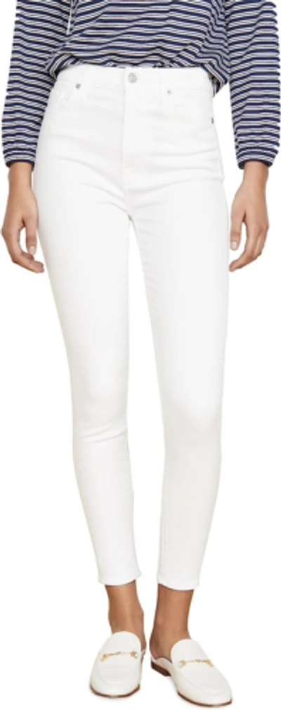 Pre-owned 7 For All Mankind Women's High Waist Ankle Skinny Jeans In Slim Illusion White