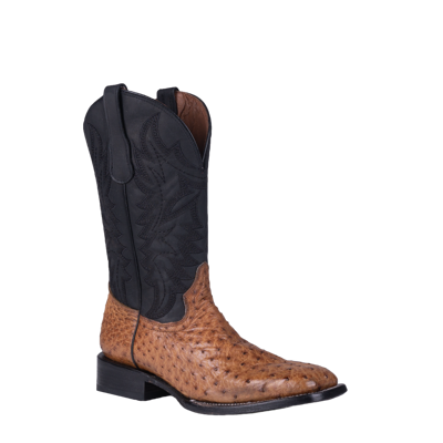 Pre-owned Corral Boots Corral Men's Ostrich Wide Square Toe Black & Tan Western Boots L6051 In Brown