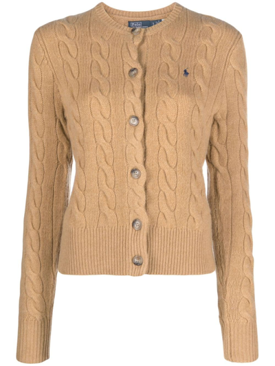 Polo Ralph Lauren Cable-knit Cashmere Cardigan In Brown