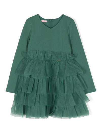 Liu •jo Kids' Ruffled Tulle-skirt Minidress In Green