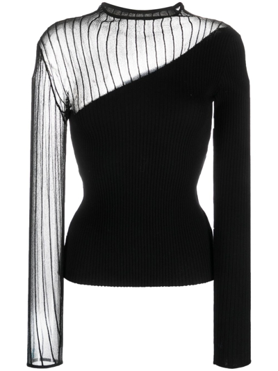 Patrizia Pepe Semi-sheer Asymmetric Jumper In Black