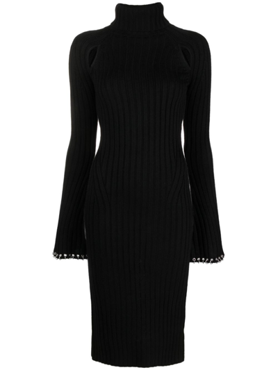 Patrizia Pepe Cut-out Ribbed Midi Dress In Black