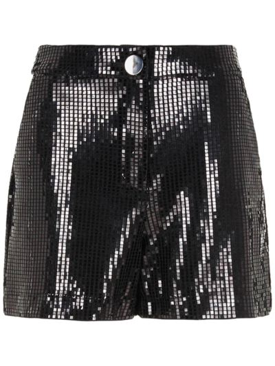Armani Exchange Metallic-effect High-waisted Shorts In Black