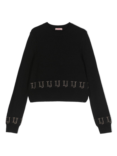 Liu •jo Kids' Logo Intarsia-knit Jumper In Black