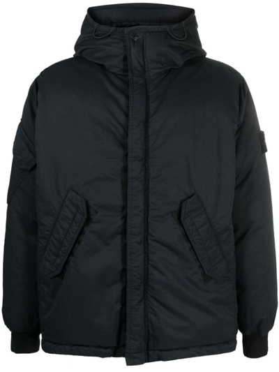 Stone Island Compass-patch Padded Hooded Jacket In Black