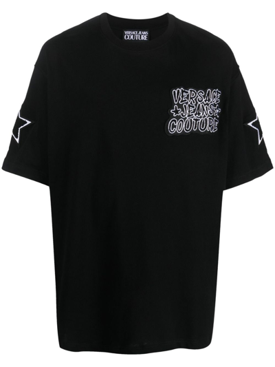 Versace Jeans Couture Logo-print Star-patch T-shirt In Black