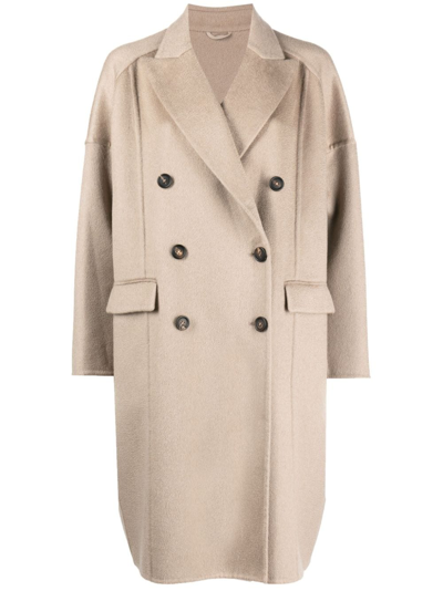 Brunello Cucinelli Double-breasted Cashmere Coat In Neutrals