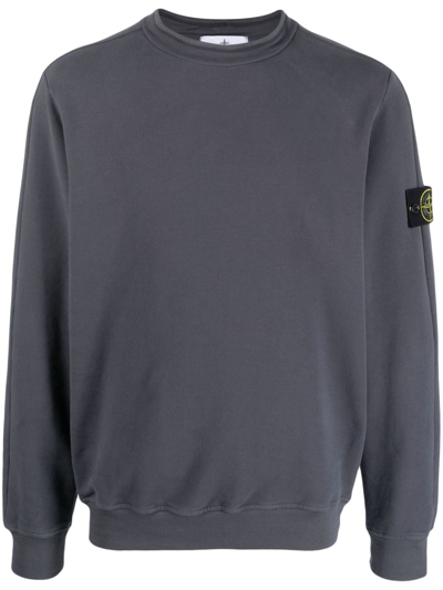 Stone Island Compass-motif Crew-neck Sweatshirt In Grey