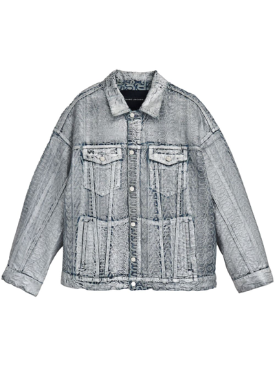 Marc Jacobs Monogram Big Trucker Denim Jacket In Silver