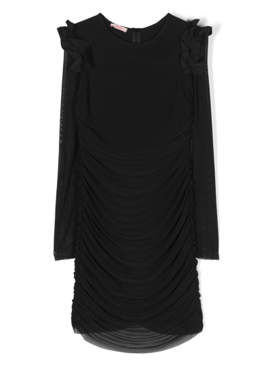 Liu •jo Kids' Draped Sheer Dress In Black