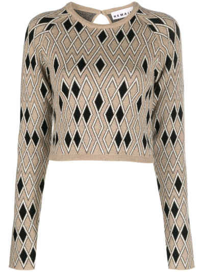 Remain Birger Christensen Geometric-pattern Cropped Jumper In Neutrals