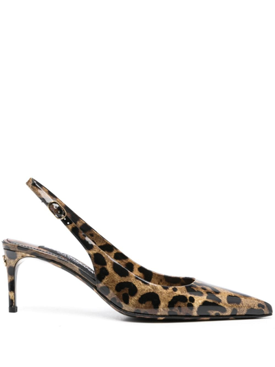 Dolce & Gabbana 90mm Lollo Printed Leather Pumps In Brown