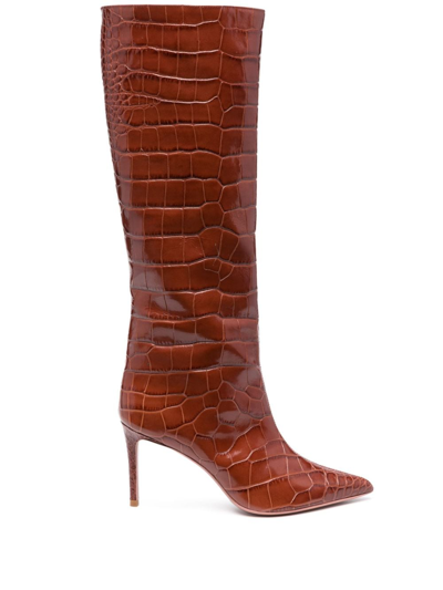 Giuliano Galiano Lara 80mm Crocodile-embossed Leather Boots In Brown