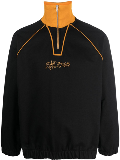 Paccbet Slogan-embroidered Zipped Cotton Sweatshirt In Black