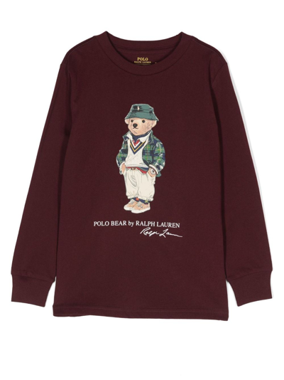 Ralph Lauren Kids' Polo Bear 印花平纹针织卫衣 In Red