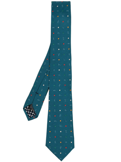 Paul Smith Embroidered-design Silk Tie In Blue