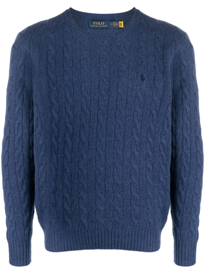Polo Ralph Lauren Embroidered Cable-knit Jumper In Blue