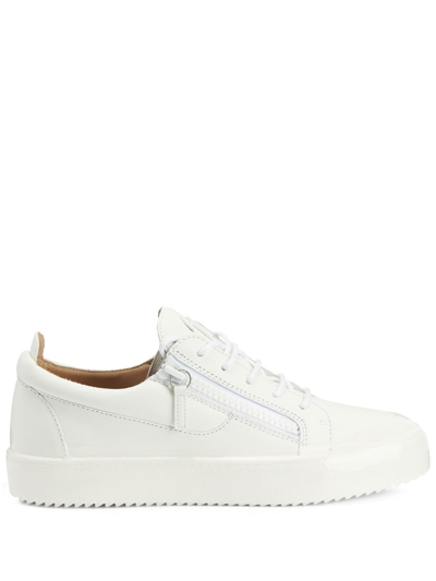 Giuseppe Zanotti Frankie Zip-up Leather Sneakers In White