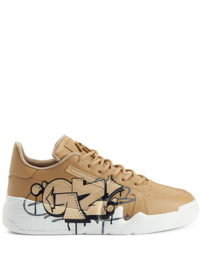 Giuseppe Zanotti Talon Logo-plaque Leather Trainers In Neutrals