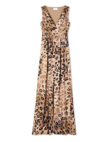 St John Painted Leopard Print Long Dress In Sand Multi