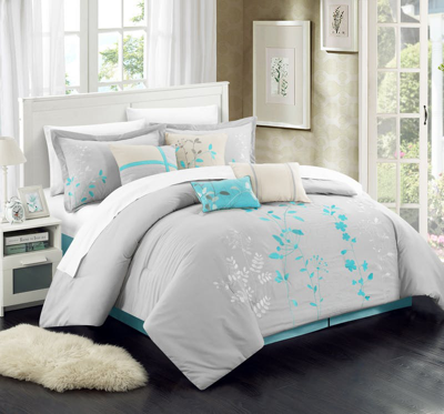 Chic Home Design Fortuno 8-piece Embroidered Comforter Set In Blue