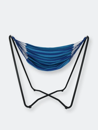 Sunnydaze Decor Sunnydaze Hanging Rope Hammock Chair Swing With Space-saving Stand In Blue