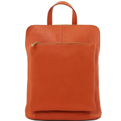 Sostter Clementine Soft Pebbled Leather Pocket Backpack | Bdabl In Orange