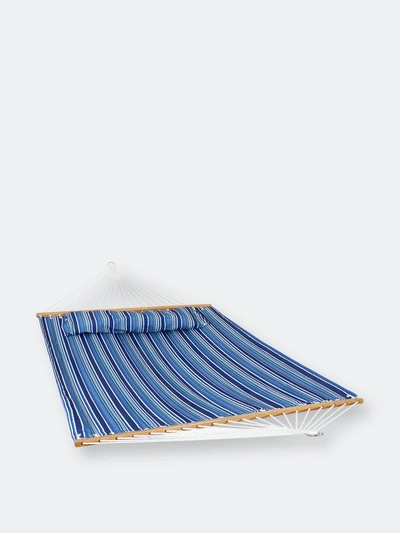 Sunnydaze Decor Double Hammock Fabric With Pillow Spreader Bars Khaki Stripe Outdoor Patio Bed In Blue