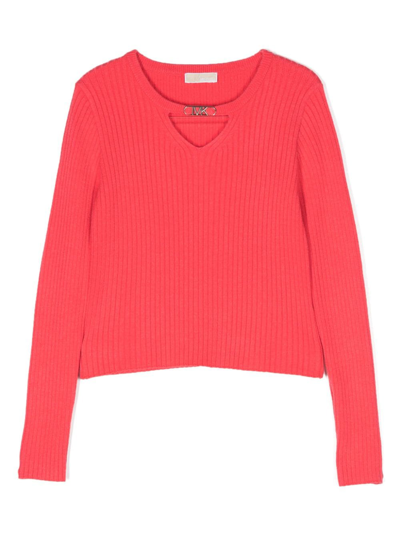 Michael Kors Kids' Mk Empire Ribbed-knit Jumper In Red