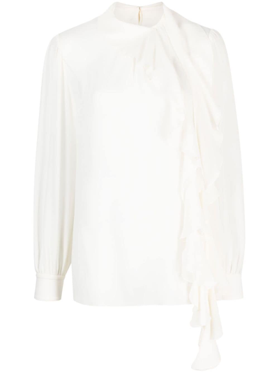 Dolce & Gabbana Frilled-trim Silk Blouse In White
