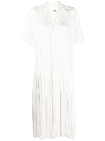 Mm6 Maison Margiela V-neck Pleated Midi Dress In White