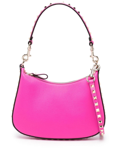 Valentino Garavani Small Rockstud Leather Hobo Bag In Pink