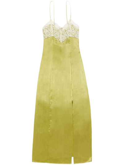 Jason Wu Lace-trim Side-slit Slip Maxi Dress In Green Tea