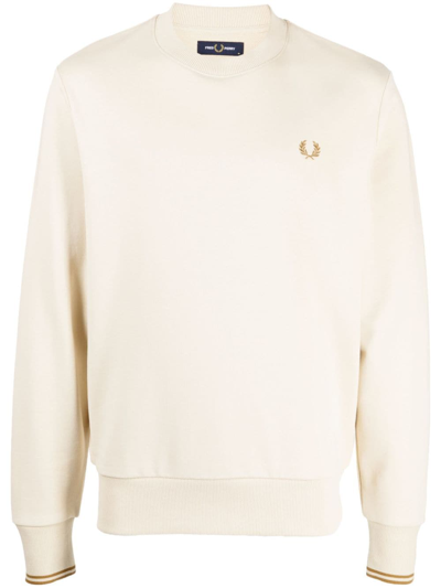 Fred Perry Logo-embroidered Cotton Sweatshirt In Neutrals
