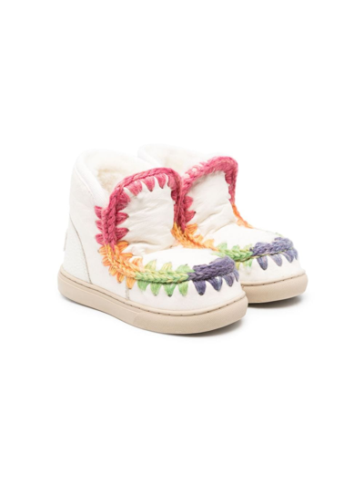 Mou Kids' Crochet-trim Suede Boots In White