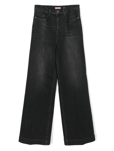 Liu •jo Kids' High-waisted Flared Jeans In Black